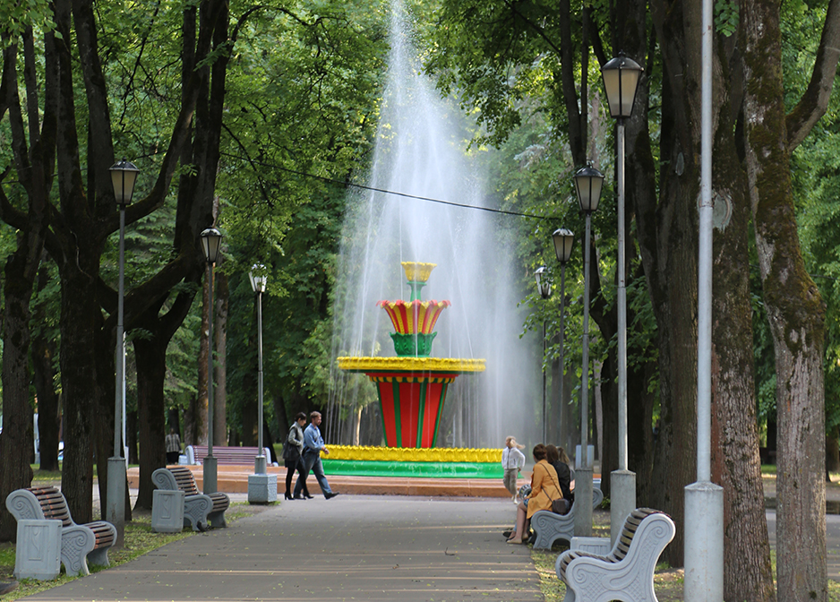 A fountain in a park in Pskov, Russia