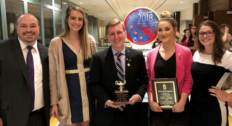 The Zeta Xi Chapter of Phi Sigma Pi National Honor Fraternity at Coastal Carolina University received the 2018 Joseph Torchia Outstanding Chapter Award and the Steven A. DiGuiseppe Excellence in Administration Award in recognition of the chapter’s achievements during the past year.
