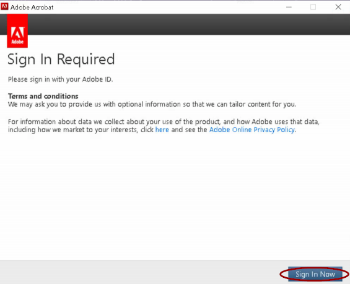 A screenshot of the Adobe Acrobat Sign In Error screen