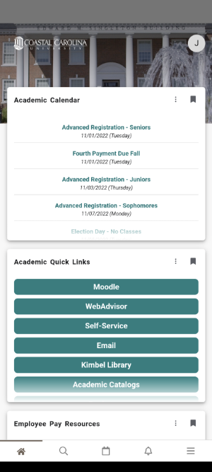A screenshot of what MyCCU looks like on a mobile device before the updates.