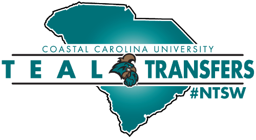 Teal outline of SC with the words Coastal Carolina University Teal Transfers