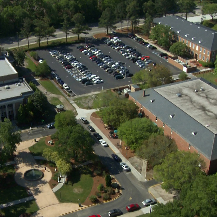 CCUâ€™s new Library Learning Complex will replace the parking lot and be adjacent to Kimbel Library (bottom right).