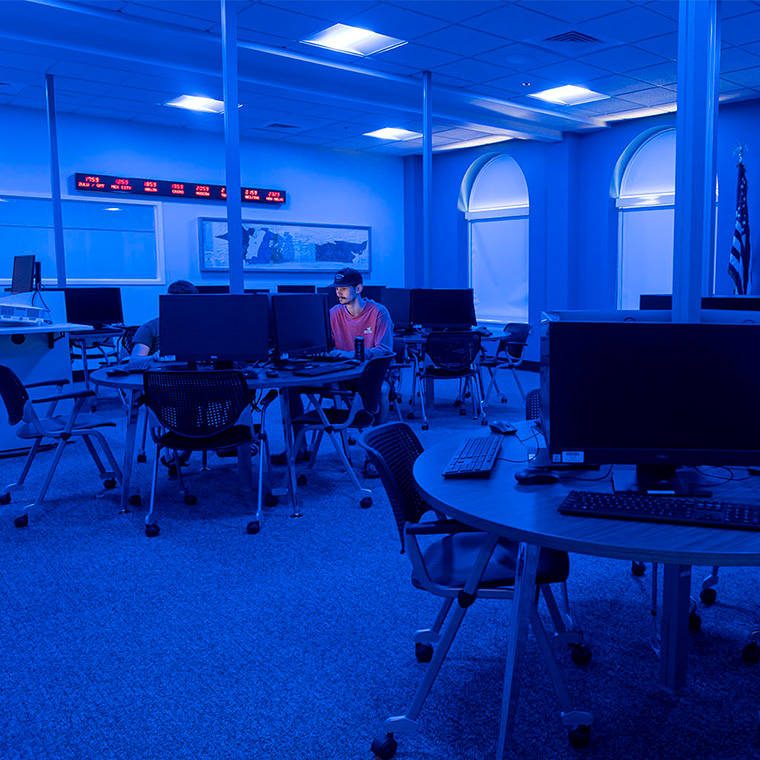 CCU's Intelligence Operations Command Center is a blended classroom and briefing/conference room.