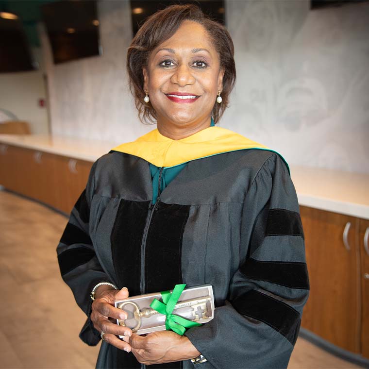  Vanessa Wyche, a Conway, S.C., native and director of NASA’s Johnson Space Center, addressed Spring 2022 graduates at the Universitywide ceremony on May 7.
