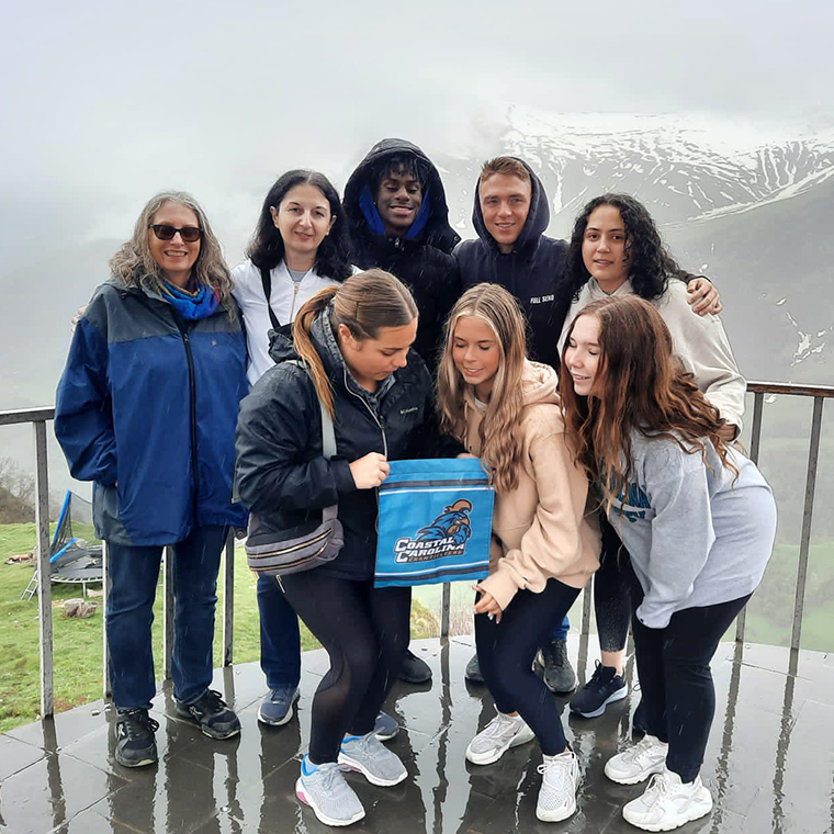 CCU students and faculty members in Georgia's Caucasus Mountains.