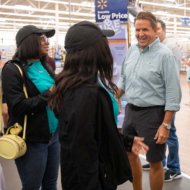 President Benson met with families as they shopped for college essentials at Walmart Friday.