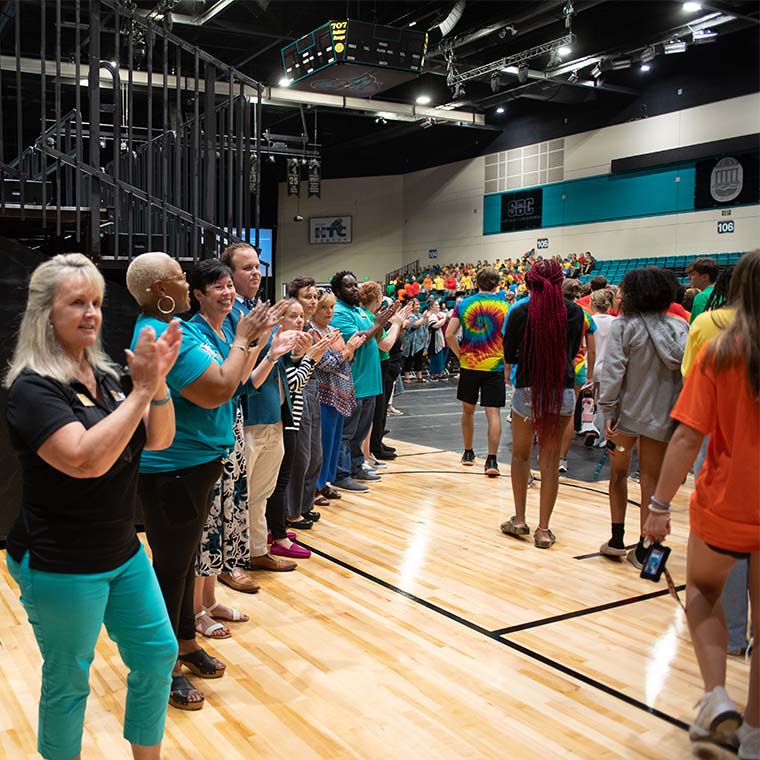 CCU faculty and staff formed a gauntlet to welcome new students.