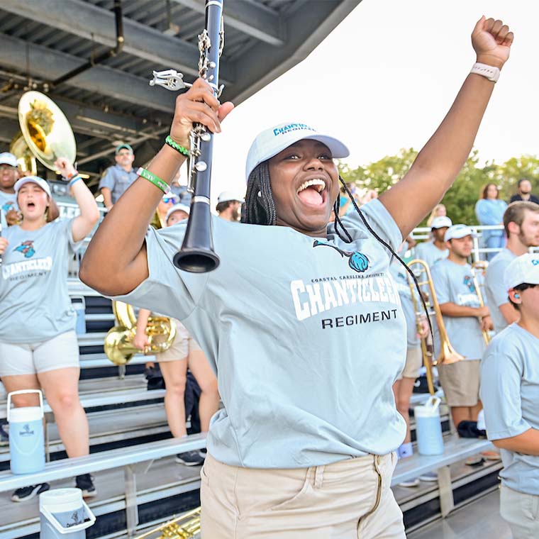The Chanticleer Regiment marching band provides entertainment during CCU football games. 