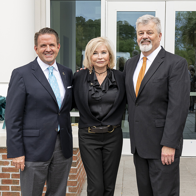 From left: CCU President Michael T. Benson is joined by Murph Fore, president of Horry-Georgetown Technical College, and Rick Maxey, superintendent of Horry County Schools.