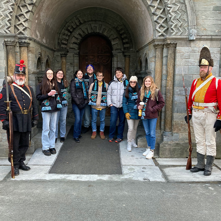 Students participated in many cultural activities during their trip, including a visit to the historic Nidaros Cathedral in Trondheim.