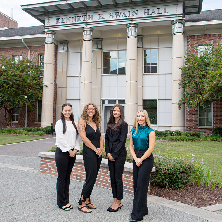 From left to right: Stephanie Panos, Lexi Hoffman, Evie Burroughs, and Savannah Elise Piziak have been selected as Swain Scholars for 2023-2025.