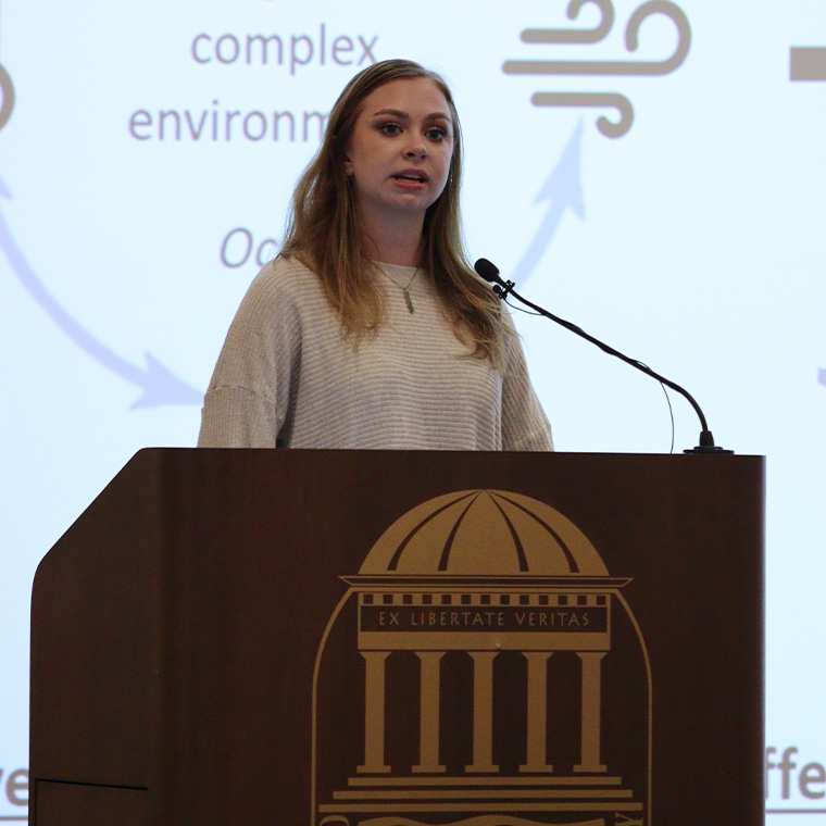 Alexis Vaughan of Virginia Beach, Va., a Master of Science in coastal marine and wetland studies student in the Gupta College of Science, won this year's 3MT competition.